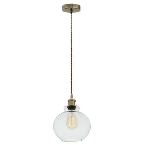 Antique Bronze Cord Pendant Clear Glass | PEN537