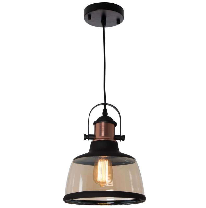 Black Metal Pendant with Cognac Colour Glass | PEN602 BLACK