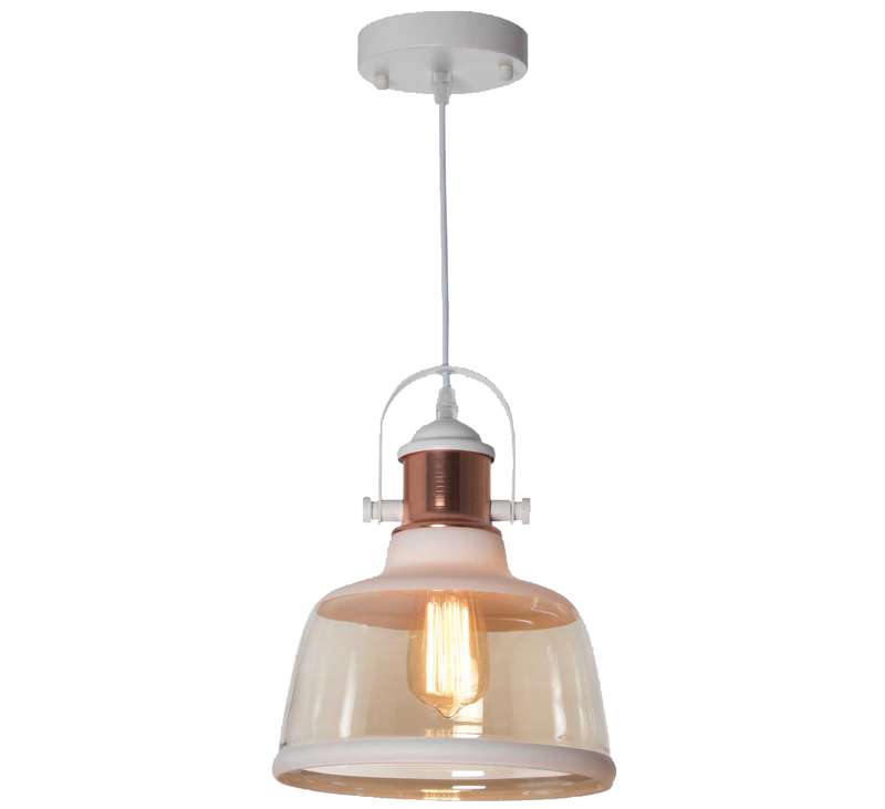White Metal Pendant with Cognac Colour Glass | PEN602 WHITE