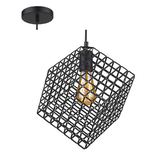 Square Grid Pendant Black 1xE27 | JC155-BL