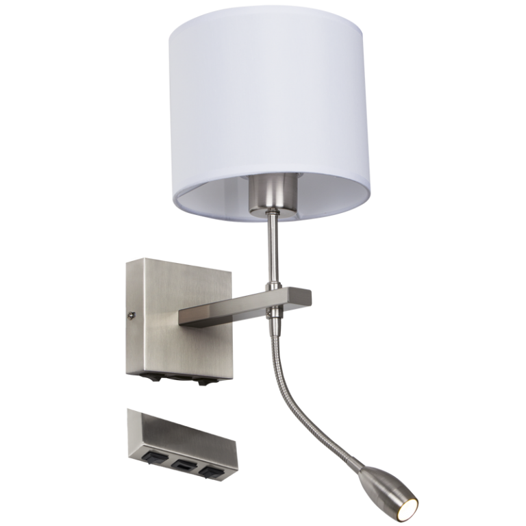 Satin Chrome Wall Bracket with White Fabric Shade | WB171/2 USB