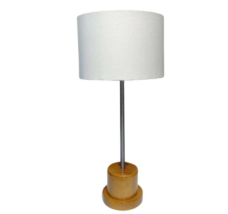 Solid Wood Oak Base Table Lamp + Off White Shade | WF148