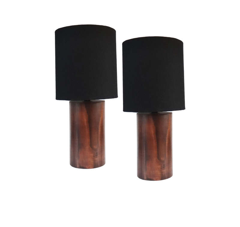 Solid Dark Wood Mini Bedside lamp Twin Pack + White Shade | WF159