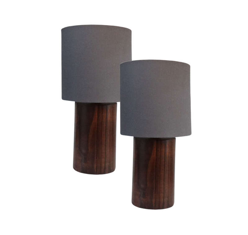 Solid Dark Wood Mini Bedside lamp Twin Pack + White Shade | WF159