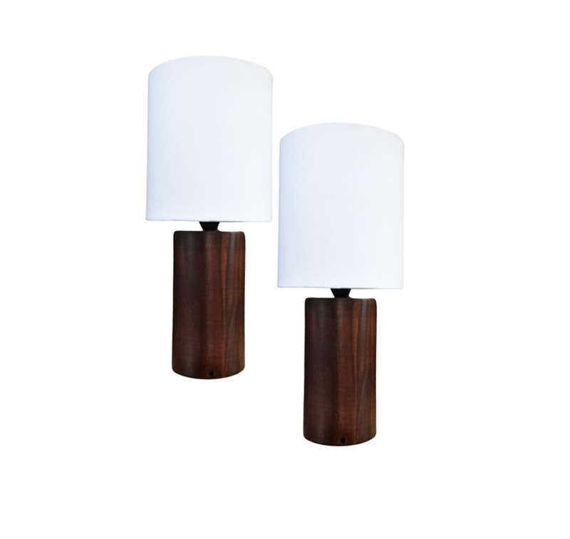 Solid Dark Wood Mini Bedside lamp Twin Pack + White Shade | WF159
