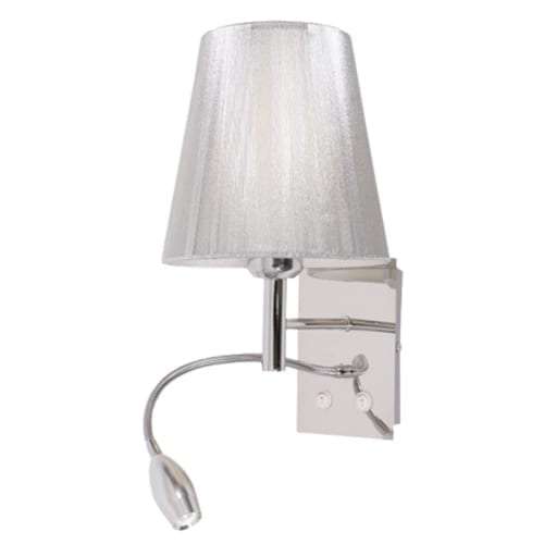 Polished Chrome Wall Light with Silver Thread Shade, Gooseneck Arm for LED and two Switch | WB030...