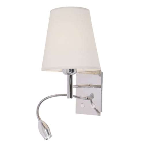 Polished Chrome Wall Light with White Shade, Gooseneck Arm for LED and two Switches | WB031
