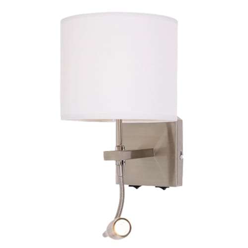 Satin Chrome Wall Light with white Shade, Gooseneck Arm for LED and two Switches | WB032