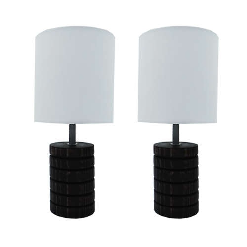 Solid Wood Dark Brown Table & Bedside Lamp With Shade | WF199