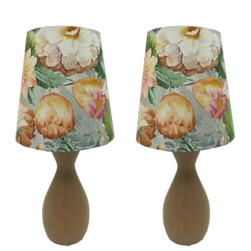 Solid Wood Pink Colour Bedside Twin Pack Lamps + Tapered Shade | WF201