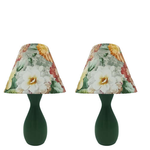 Solid Wood Pink Colour Bedside Twin Pack Lamps + Cone Shade | WF201