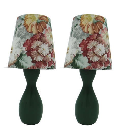 Solid Wood Pink Colour Bedside Twin Pack Lamps + Tapered Shade | WF201