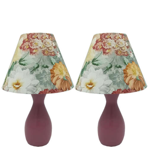 Solid Wood Pink Colour Bedside Twin Pack Lamps + Cone Shade | WF201