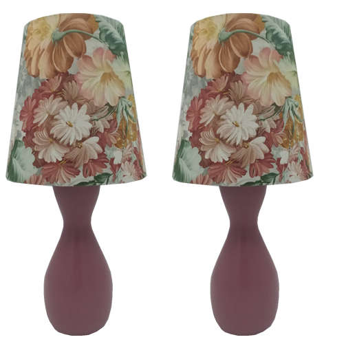Solid Wood Pink Colour Bedside Twin Pack Lamps + Tapered Shade | WF201