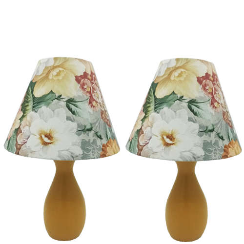 Solid Wood Pink Colour Bedside Twin Pack Lamps + Cone Shade | WF201