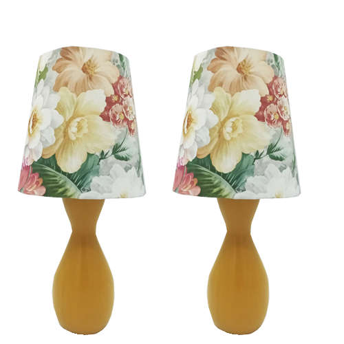 Solid Wood Pink Colour Bedside Twin Pack Lamps + Tapered Shade | WF201
