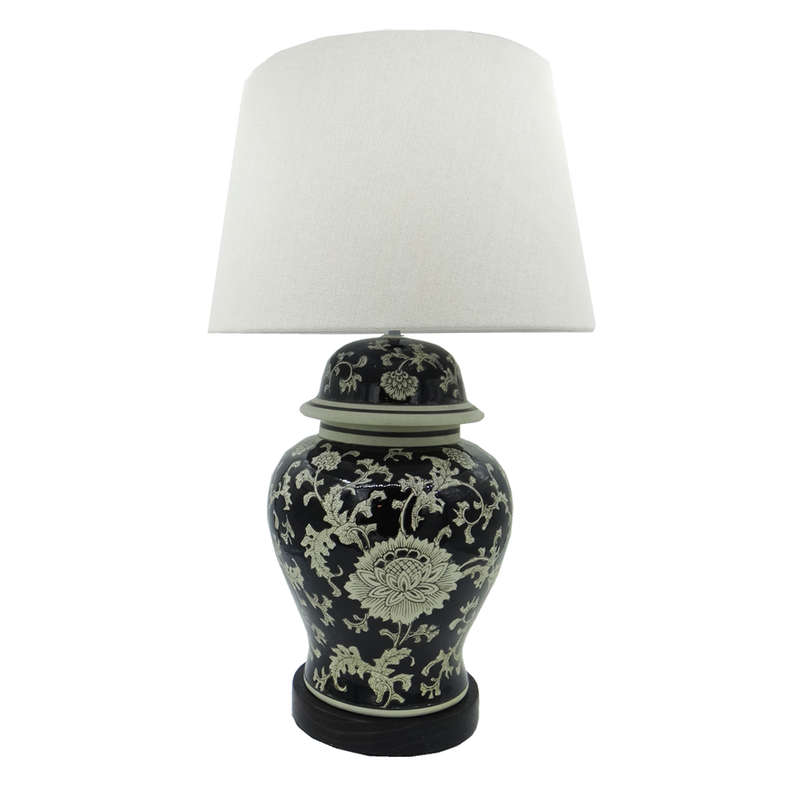 Lamp Black Flower + White Lamp Shade | FL22-Y012AW