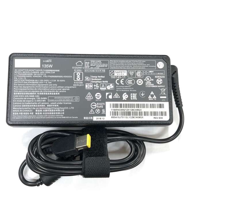 Lenovo Laptop Ac Adapter 135W  / Charger T440P, 45N0361, 45N0361,45N0362, 20V 6.75A Square Tip