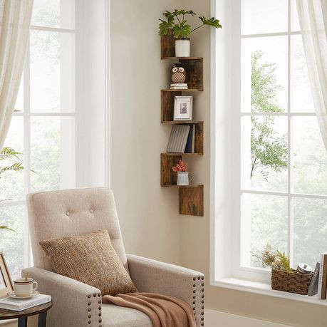 WALL CORNER SHELF 5 TIERS FLOATING BOOKCASE