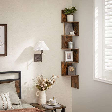 WALL CORNER SHELF 5 TIERS FLOATING BOOKCASE