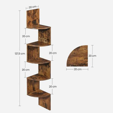 WALL CORNER SHELF 5 TIERS FLOATING BOOKCASE