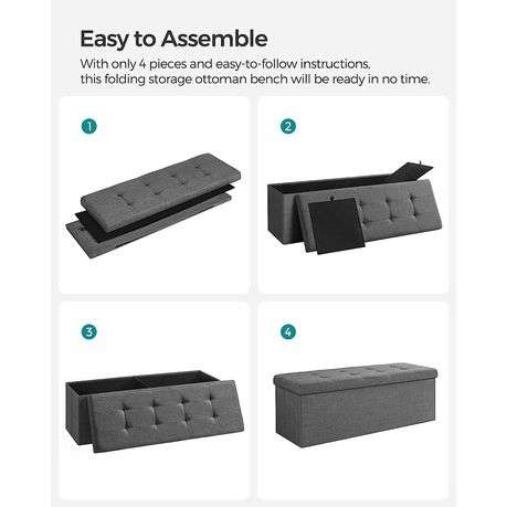 110CM STORAGE OTTOMAN PADDED FOLDABLE BENCH WITH LID