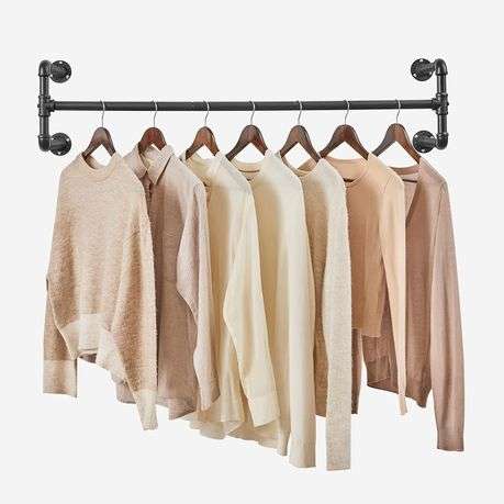 INDUSTRIAL WALL-HANGING CLOTHES RAIL - BLAC- 2 PACK