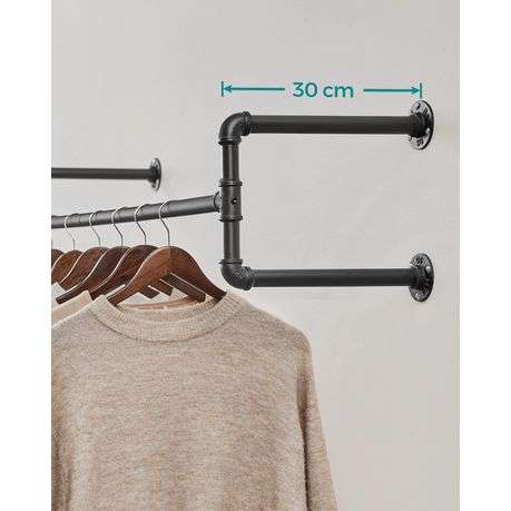 INDUSTRIAL WALL-HANGING CLOTHES RAIL - BLAC- 2 PACK