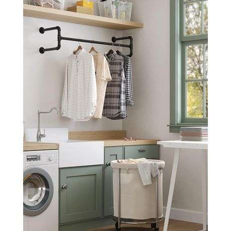 INDUSTRIAL WALL-HANGING CLOTHES RAIL - BLAC- 2 PACK