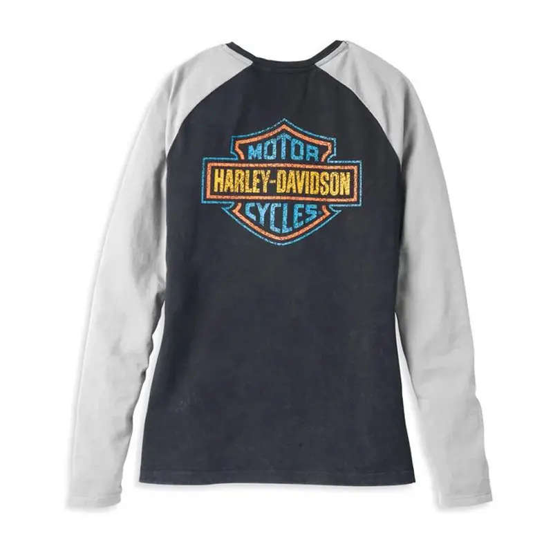 Women's Bar Font Raglan Sleeve Henley - M