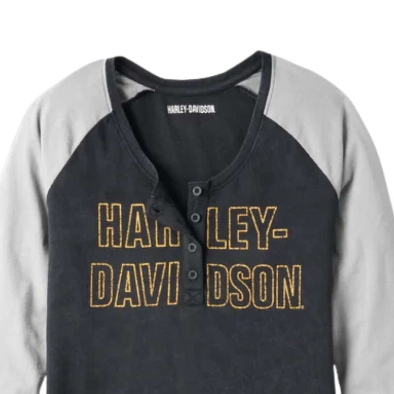 Women's Bar Font Raglan Sleeve Henley - M