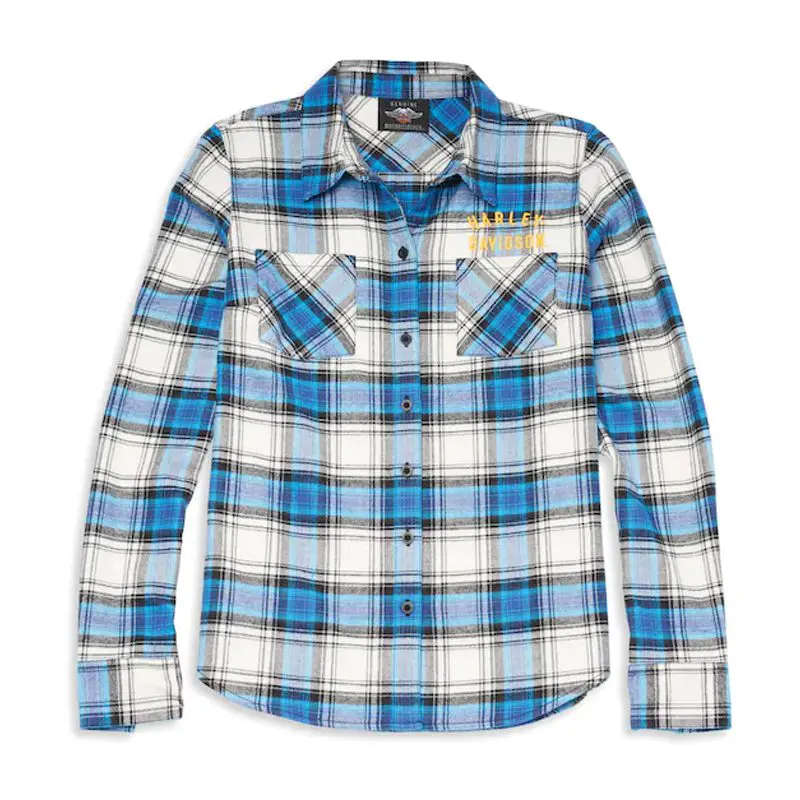 Women's Racer Font Plaid Flannel Shirt - L