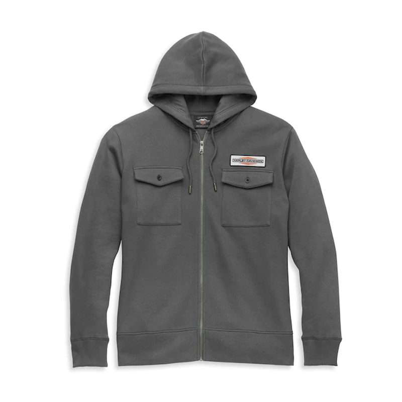 Men's Stacked Logo Chest Pocket Zip Front Hoodie - XL