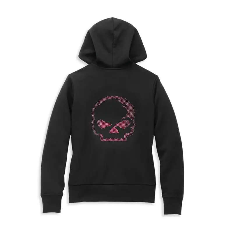 Women's Willie G Skull Zip Front Hoodie with Rhinestones - L