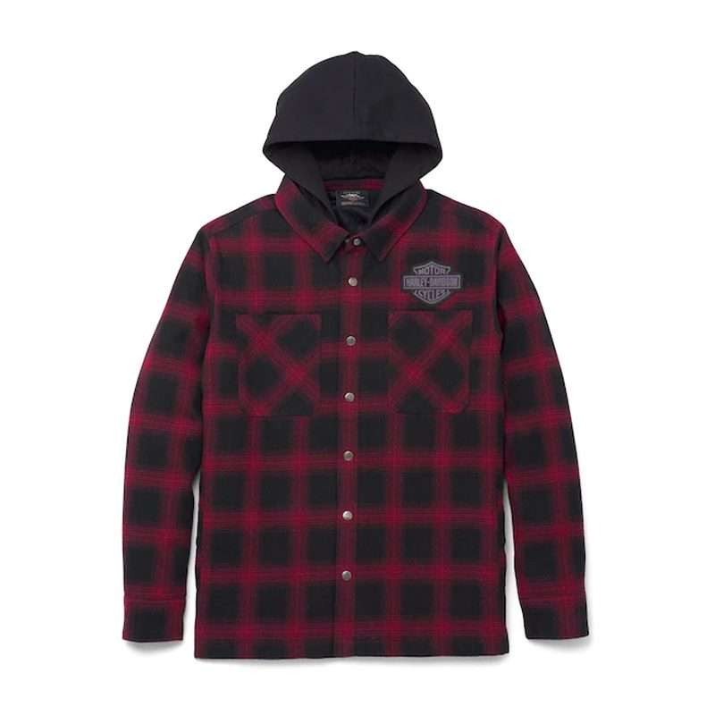 Men's Bar & Shield Removable Hood Plaid Shirt Jacket - 3XL