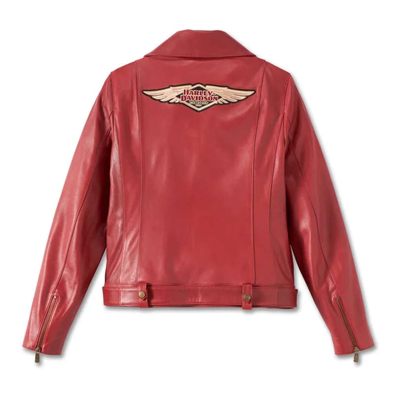 Womens 120th Anniversary D-Pocket Biker Leather Jacket  Merlot - L