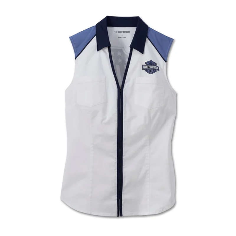 Women's Liberty Sleeveless Zip Front Shirt - Colorblocked - Bright White - M
