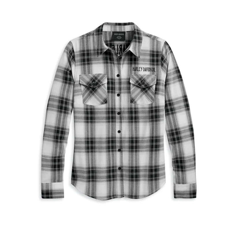 Women's Retro Winged Flannel Shirt - YD Plaid - Black Beauty - 2XL
