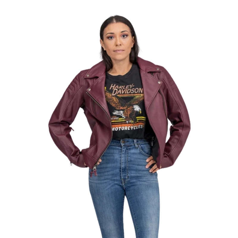 Women's Bezel Biker Collar Leather Jacket - L