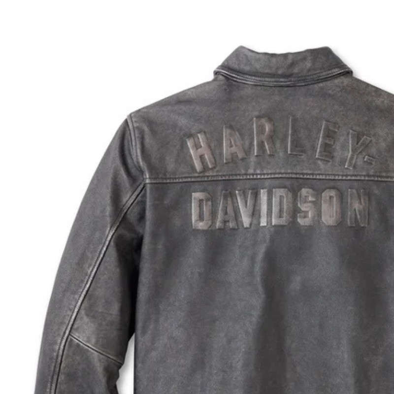 Men's Gas &amp; Oil Leather Jacket - Washed Black - 2XL
