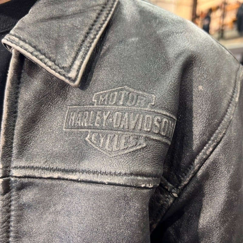 Men's Gas &amp; Oil Leather Jacket - Washed Black - 2XL