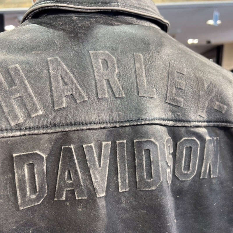 Men's Gas &amp; Oil Leather Jacket - Washed Black - 2XL