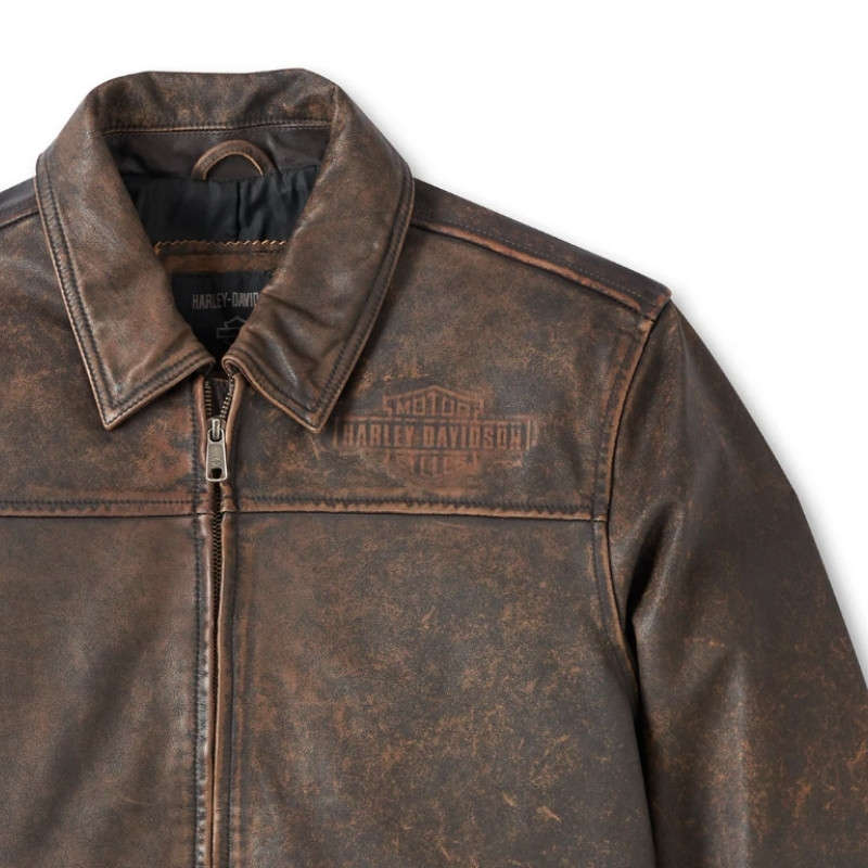 Men's Gas &amp; Oil Leather Jacket - Brown Leather - 2XL