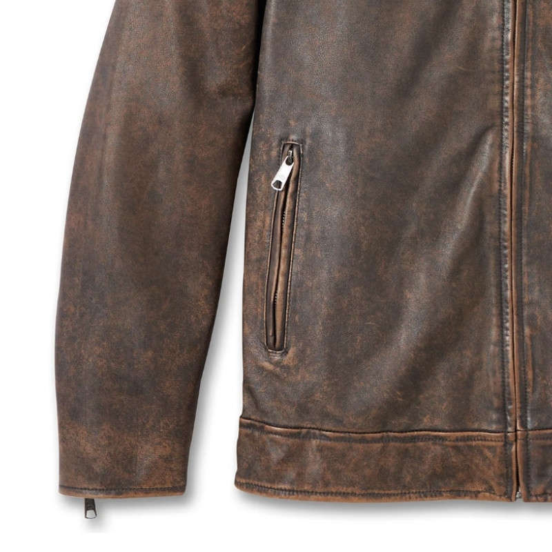 Men's Gas &amp; Oil Leather Jacket - Brown Leather - 2XL