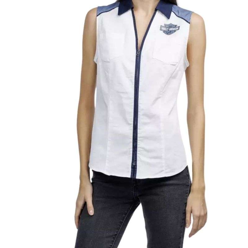 Women's Liberty Sleeveless Zip Front Shirt - Colorblocked - Bright White - M