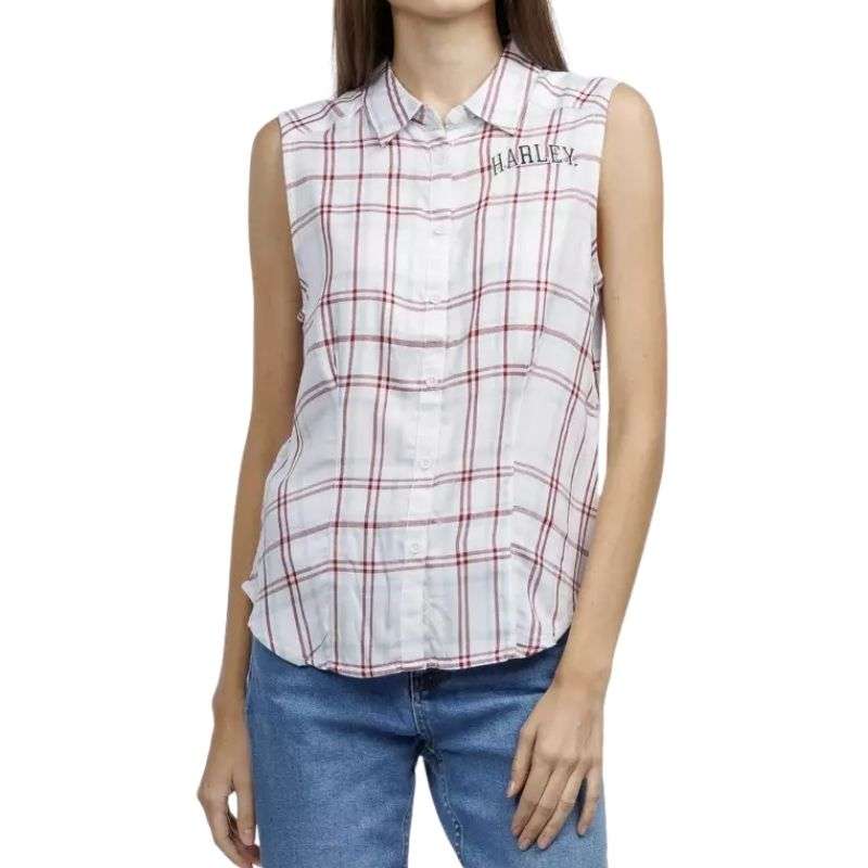 Women's Faith Sleeveless Plaid Shirt - YD Plaid - Bright White - XL