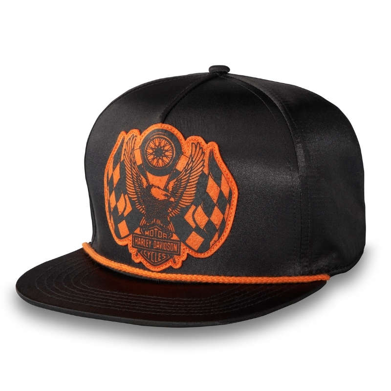 120th Anniversary Men's Racing Flag Eagle Snapback Hat, Black