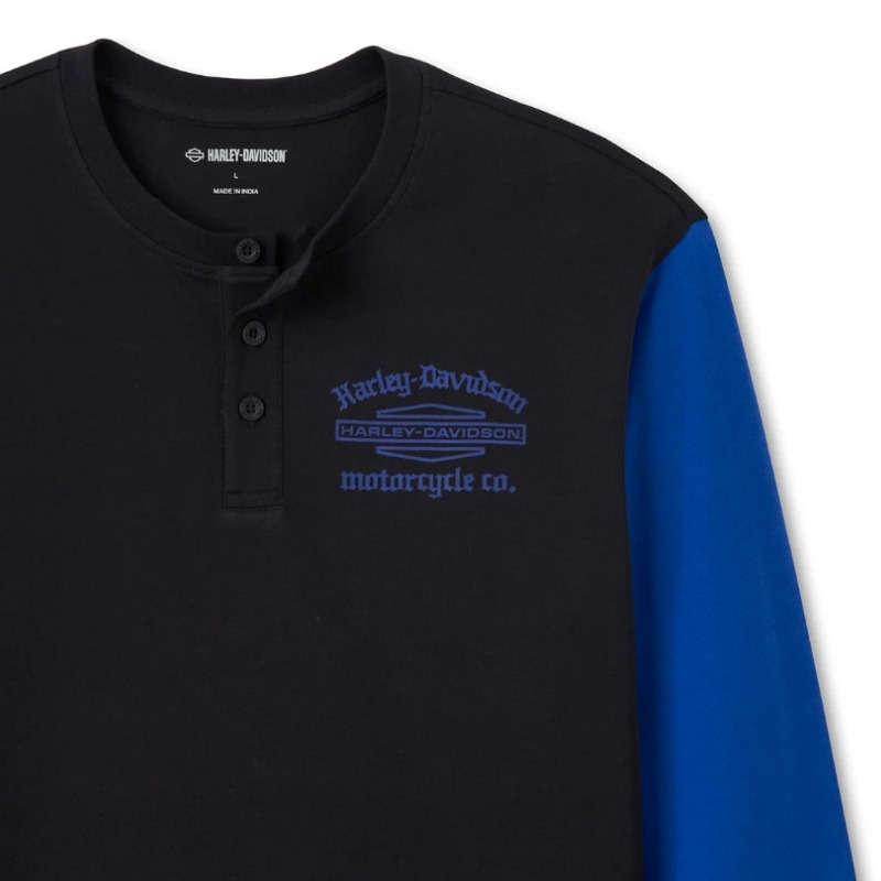 Men's Old English Stacked Bar & Shield Henley - M