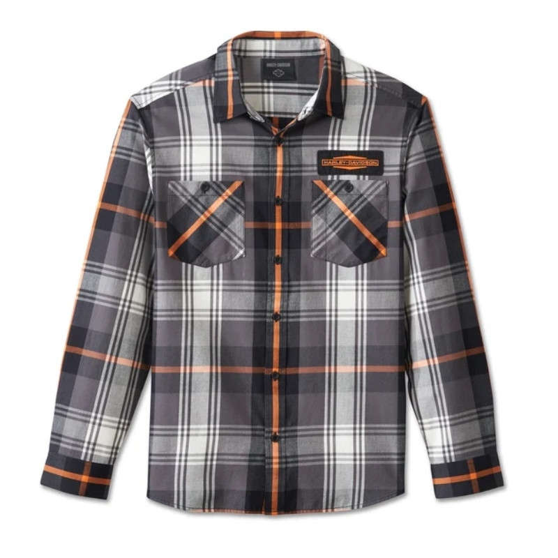 Men's Stacked Bar & Shield Long Sleeve Plaid Shirt - S