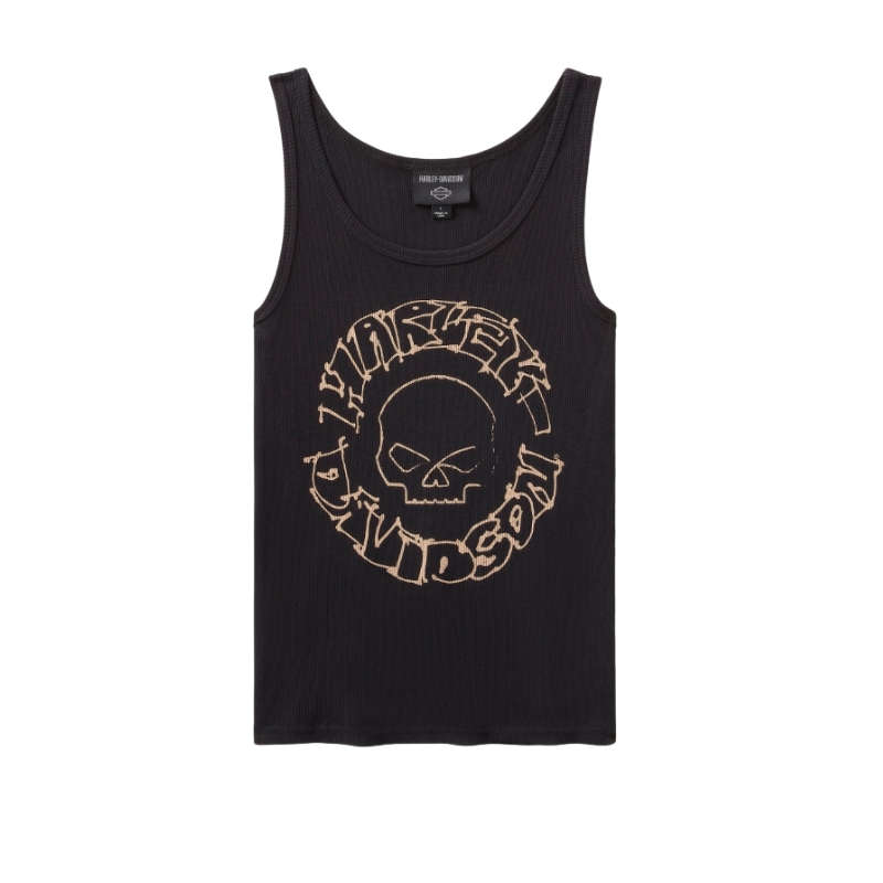 Women's Willie G Circle Skull Sketch Art Ribbed Tank - 2XL